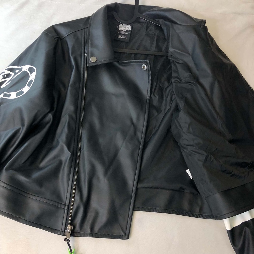 Spirit Costume Beetlejuice Moto Jacket Womens Large Boxy Faux Leather Halloween - Picture 14 of 16